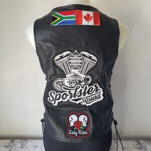 Black Leather Lisa Marie Open Road Lace Up Motorcycle Vest w Chrome Snaps